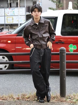 「アイテム（ライダースジャケット）」を使った、renさん（メンズ・167cm）の春コーディネート