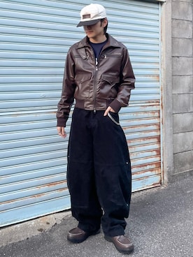 「アイテム（ライダースジャケット）」を使った、renさん（メンズ・167cm）の冬コーディネート