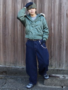 「アイテム（ミリタリージャケット）」を使った、renさん（メンズ・167cm）の秋コーディネート