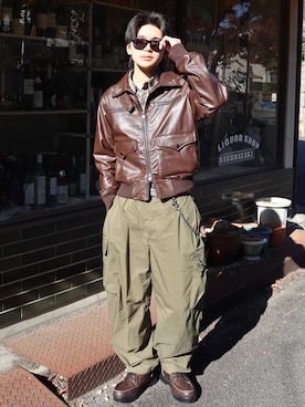 「アイテム（ライダースジャケット）」を使った、renさん（メンズ・167cm）の秋コーディネート