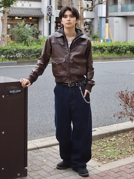 「アイテム（ライダースジャケット）」を使った、renさん（メンズ・167cm）の秋コーディネート