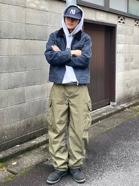 「アイテム（カーゴパンツ）」を使った、renさん（メンズ・167cm）の冬コーディネート