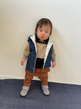 「アイテム（その他パンツ、ブラウン系）」を使った、niputotoさん（キッズ・80cm）の冬コーディネート