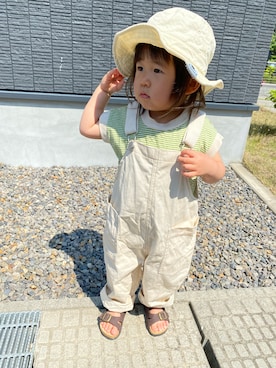 「アイテム（オールインワン・サロペット、ホワイト系）」を使った、niputotoさん（キッズ・80cm）の春コーディネート