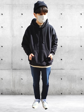 「アイテム（ニットキャップ/ビーニー）」を使った、かなたさん（メンズ・163cm）の冬コーディネート