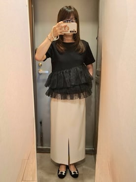 「NATURAL BEAUTY BASIC（ナチュラルビューティーベーシック）の◇ストレッチカルゼシリーズ ナロースカート（スカート、ホワイト系）」を使った、yukoさん（レディース・153cm）の夏コーディネート