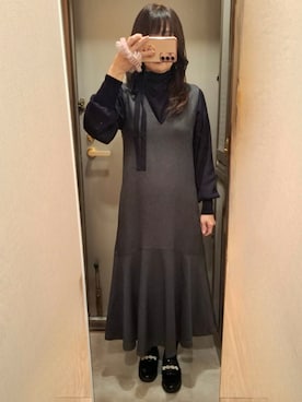 「アイテム（ジャンパースカート）」を使った、yukoさん（レディース・153cm）の冬コーディネート