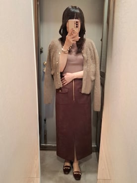 「アイテム（パンプス、レッド系）」を使った、yukoさん（レディース・153cm）の秋コーディネート