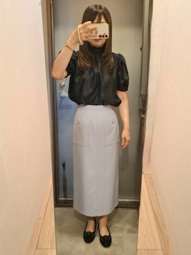 「NATURAL BEAUTY BASIC（ナチュラルビューティーベーシック）の◇アウトポケットナロースカート（スカート、ブルー系）」を使った、yukoさん（レディース・153cm）の夏コーディネート