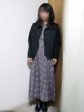 「小花柄ワンピース」｜「アイテム（ブーツ）」を使った、yukoさん（レディース・153cm）の秋コーディネート