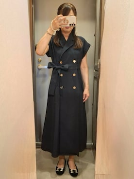 「Bridget Birkin（ブリジットバーキン）の【Bridget Birkin】スクエアビジューフラットシューズ(541523)（パンプス、ブラック系）」を使った、yukoさん（レディース・153cm）の夏コーディネート