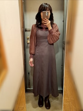 「ブラウンコーデ」｜「アイテム（ジャンパースカート）」を使った、yukoさん（レディース・153cm）の秋コーディネート