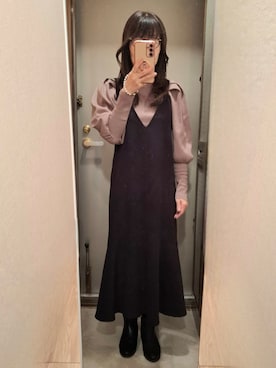 「アイテム（ジャンパースカート）」を使った、yukoさん（レディース・153cm）の秋コーディネート