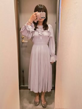 「NATURAL BEAUTY BASIC（ナチュラルビューティーベーシック）の◇ラッフルデザインワンピース（ワンピース、パープル系）」を使った、yukoさん（レディース・153cm）の春コーディネート