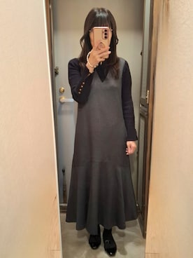 「アイテム（ジャンパースカート）」を使った、yukoさん（レディース・153cm）の秋コーディネート