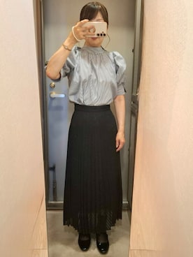 「NATURAL BEAUTY BASIC（ナチュラルビューティーベーシック）の◇カットドビープリーツスカート（スカート、ブラック系）」を使った、yukoさん（レディース・153cm）の夏コーディネート