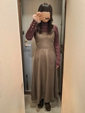 「アイテム（ジャンパースカート）」を使った、yukoさん（レディース・153cm）の冬コーディネート