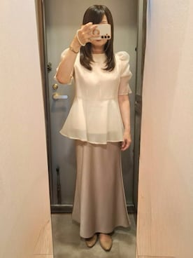 「NATURAL BEAUTY BASIC（ナチュラルビューティーベーシック）の◇バイアスサテンナロースカート（スカート、ブラウン系）」を使った、yukoさん（レディース・153cm）の夏コーディネート