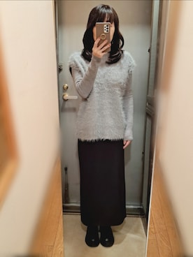 「タイトスカート」｜「アイテム（ベスト、グレー系）」を使った、yukoさん（レディース・153cm）の冬コーディネート