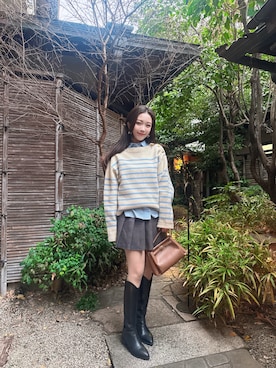 「CHILD WOMAN（チャイルドウーマン）のアイテム（Knitwear、ベージュ系）」を使った、queeniesumさん（レディース・158cm）の秋コーディネート