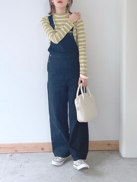 「GU（ジーユー）のアイテム（サロペット/オーバーオール）」を使った、kaoruさん（レディース・158cm）の冬コーディネート