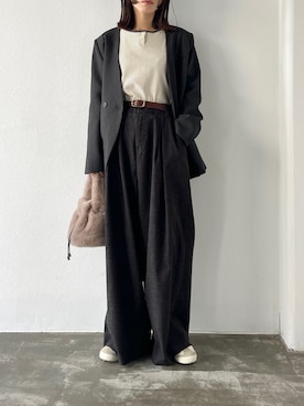 「アイテム（ノーカラージャケット）」を使った、kaoruさん（レディース・158cm）の秋コーディネート