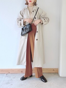 「スクエアトゥ」｜「アイテム（ステンカラーコート）」を使った、kaoruさん（レディース・158cm）の冬コーディネート