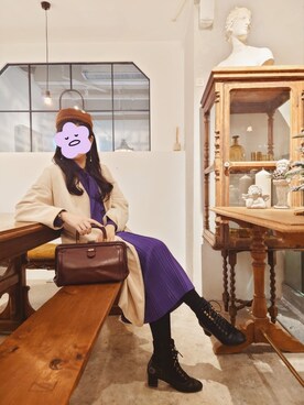 「古着女子」｜「アイテム（ノーカラーコート）」を使った、efoistさん（レディース・153cm）の冬コーディネート