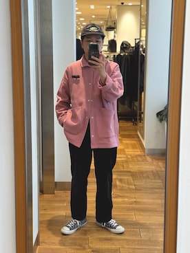 「Champion（チャンピオン）の『別注』Champion×DOORS　SWEAT COVERALL JACKET（その他アウター、ピンク系）」を使った、KAKEKOさん（メンズ・168cm）の秋コーディネート
