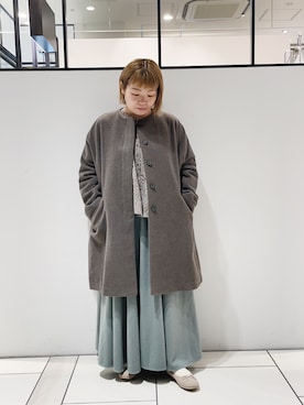 「PUAL CE CIN（ピュアルセシン）のアイテム（ノーカラーコート）」を使った、pualkisakoさん（レディース・152cm）の冬コーディネート