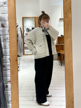 「ニットカーディガン」｜「アイテム（オールインワン・サロペット）」を使った、pualkisakoさん（レディース・152cm）の秋コーディネート