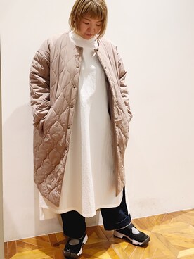 「PUAL CE CIN（ピュアルセシン）のアイテム（ノーカラーコート）」を使った、pualkisakoさん（レディース・152cm）の冬コーディネート