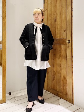 「チュニック」｜「アイテム（ノーカラージャケット）」を使った、pualkisakoさん（レディース・152cm）の冬コーディネート