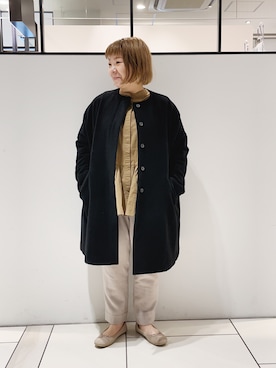 「チュニック」｜「アイテム（ノーカラーコート）」を使った、pualkisakoさん（レディース・152cm）の冬コーディネート
