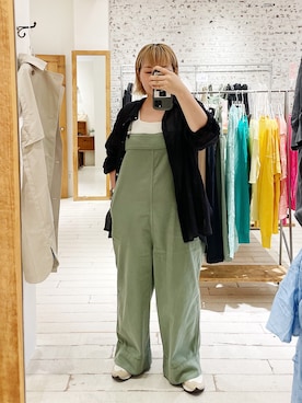 「リネンシャツ」｜「アイテム（オールインワン・サロペット）」を使った、pualkisakoさん（レディース・152cm）の夏コーディネート