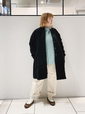 「PUAL CE CIN（ピュアルセシン）のアイテム（ノーカラーコート）」を使った、pualkisakoさん（レディース・152cm）の冬コーディネート