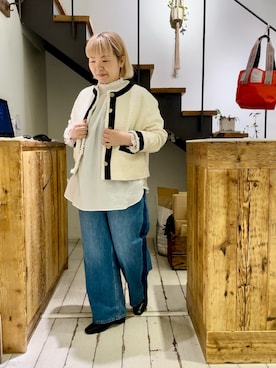 「PUAL CE CIN（ピュアルセシン）のアイテム（ノーカラージャケット）」を使った、pualkisakoさん（レディース・152cm）の冬コーディネート
