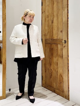 「ほめられ本命コーデ」｜「アイテム（ノーカラージャケット）」を使った、pualkisakoさん（レディース・152cm）の冬コーディネート