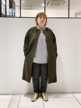 「PUAL CE CIN（ピュアルセシン）のアイテム（ノーカラーコート）」を使った、pualkisakoさん（レディース・152cm）の冬コーディネート