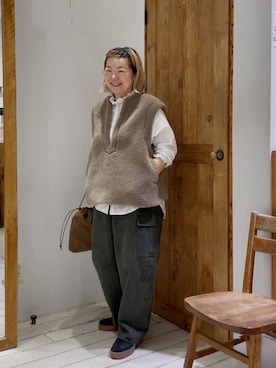 「アイテム（カーゴパンツ）」を使った、pualkisakoさん（レディース・152cm）の秋コーディネート