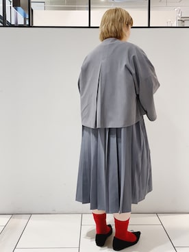 「プリーツ」｜「アイテム（ノーカラージャケット）」を使った、pualkisakoさん（レディース・152cm）の冬コーディネート