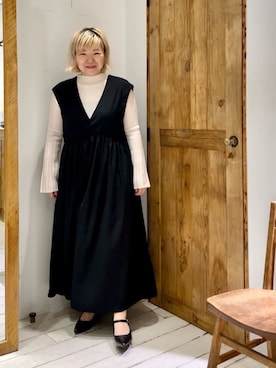 「リブニット」｜「アイテム（ジャンパースカート）」を使った、pualkisakoさん（レディース・152cm）の秋コーディネート