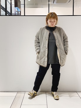 「PUAL CE CIN（ピュアルセシン）のアイテム（ノーカラーコート）」を使った、pualkisakoさん（レディース・152cm）の冬コーディネート