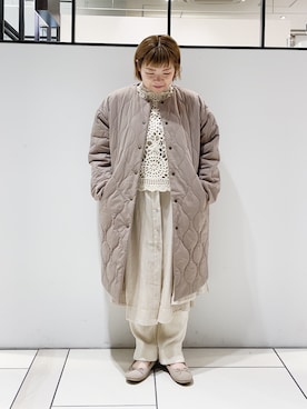 「コーデュロイ」｜「アイテム（ノーカラーコート）」を使った、pualkisakoさん（レディース・152cm）の冬コーディネート