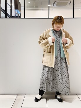 「ニットカーディガン」｜「アイテム（ノーカラージャケット）」を使った、pualkisakoさん（レディース・152cm）の冬コーディネート