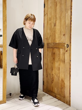 「いまどきジャケット写真」｜「アイテム（ノーカラージャケット）」を使った、pualkisakoさん（レディース・152cm）の春コーディネート