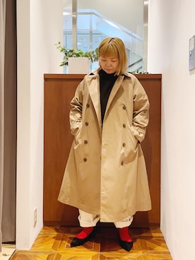 「PUAL CE CIN（ピュアルセシン）のアイテム（トレンチコート）」を使った、pualkisakoさん（レディース・152cm）の冬コーディネート