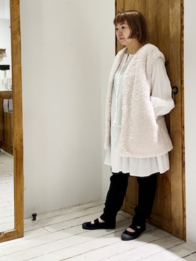 「ノーカラー」｜「アイテム（スラックス）」を使った、pualkisakoさん（レディース・152cm）の秋コーディネート
