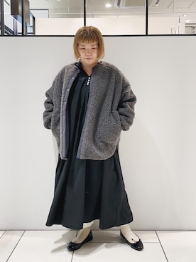 「ノーカラージャケット」｜「アイテム（バレエシューズ）」を使った、pualkisakoさん（レディース・152cm）の冬コーディネート