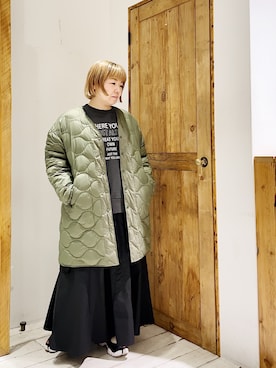 「カーゴスカート」｜「アイテム（ダウンジャケット/コート）」を使った、pualkisakoさん（レディース・152cm）の冬コーディネート